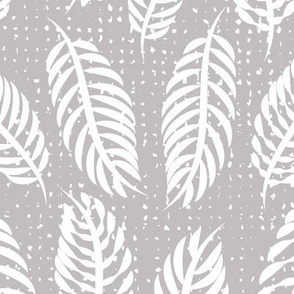 LG Tropical Wispy  Leaves Vertical on Woven Texture  Gray & White Large
