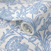 Traditional Turkish Trailing Floral With Baroque Block Print Impression in Blue