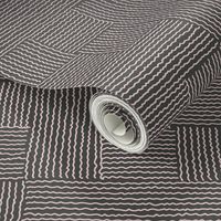 413 $ - Large jumbo scale dark charcoal grey wriggly wonky tessellated cross, hand drawn waves irregular lines, set to give the illusion of light and shadow. For large scale curtains, warm neutral serene  wallpaper, elegant duvet cover, unisex decor. . 