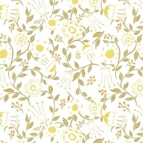 Lemon Yellow Khaki Folksy Florals Vintage Retro Boho