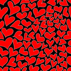 Abstract red hearts on black background