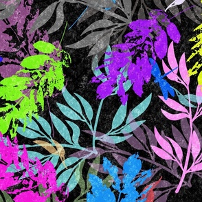 Solid colorful  leaves silhouettes abstract on black dark background