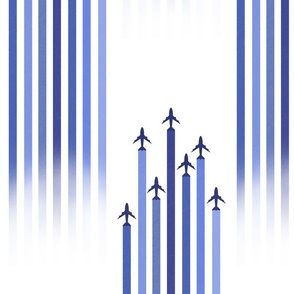 Airplanes for boys in blue gradient stripes, flying
