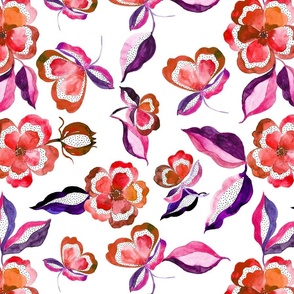 (M) whimsical watercolor indian flowers in warn orange and purple from Anines  Atelier