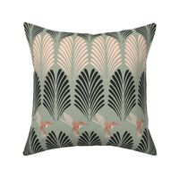 Deco palm & hummingbird (sage green) 