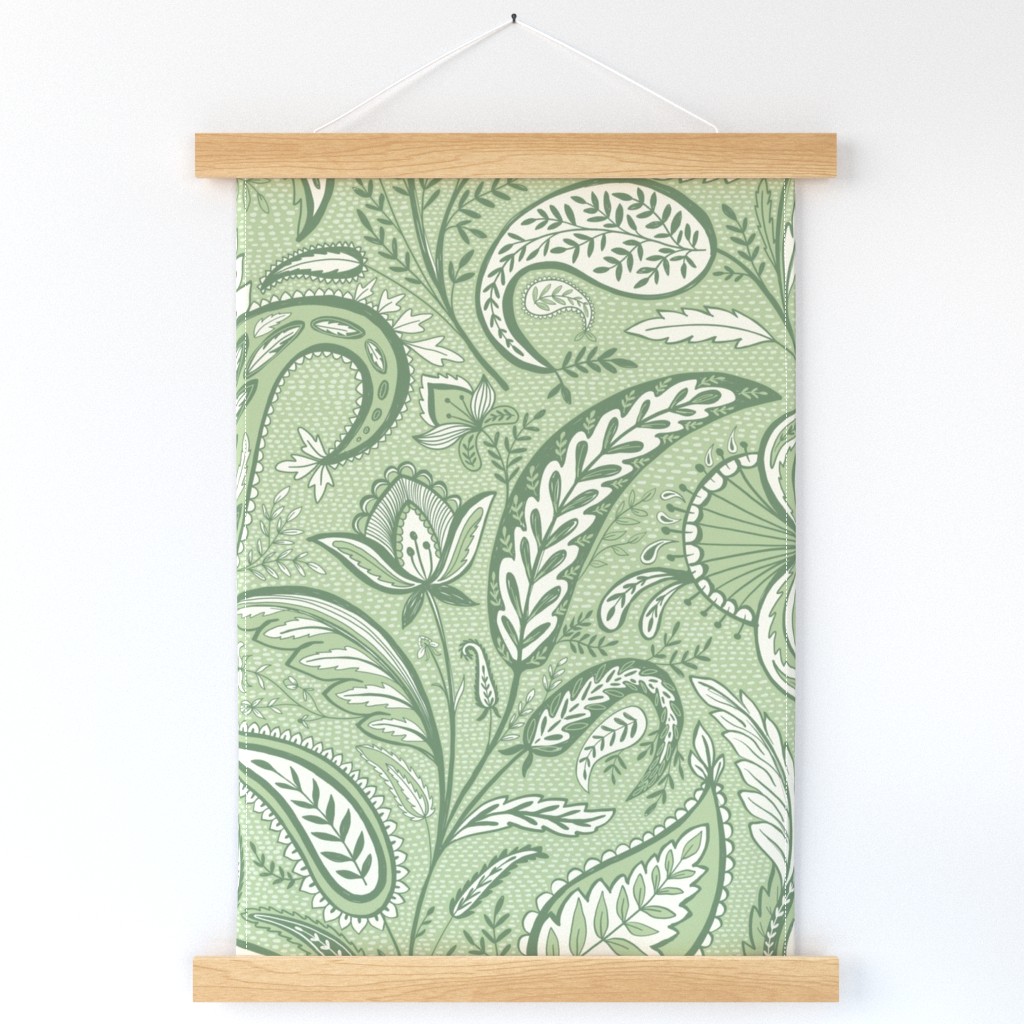 Welcoming paisley monochrome green