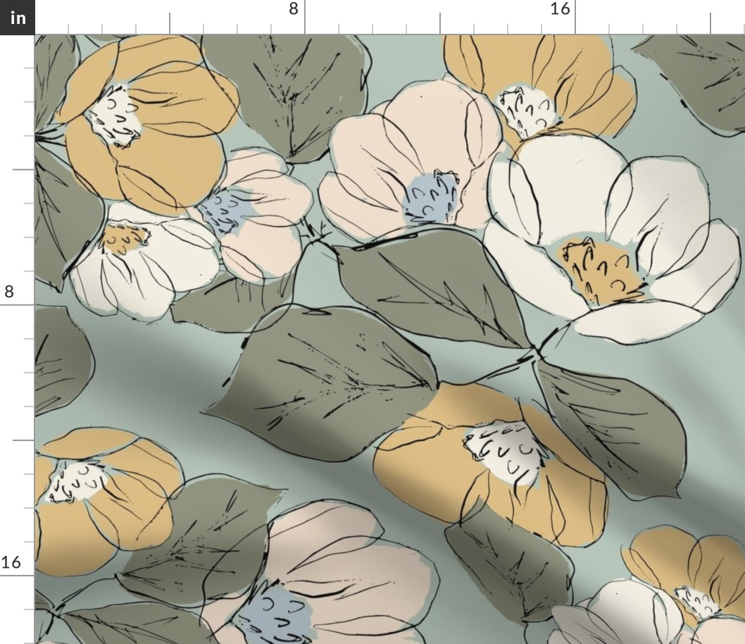 Jumbo Retro Sketched Peony Floral (24")