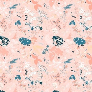 Radiant Blooms - Big Florals Pink, Turquoise, White, Peach