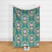 Welcoming Walls - Goddess of Home - Surrealist Entryway Wallpaper - Boho Quirky Eclectic Florals and Faces - Jungle Green (Large)