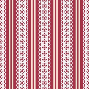 Victorian lace stripes in rich red
