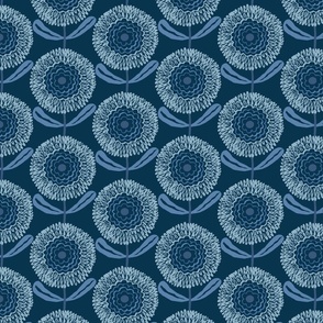 small retro geometric flowers _ indigo blue