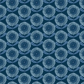 mini micro retro geometric flowers _indigo blue