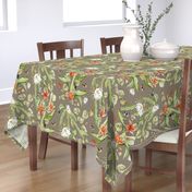 cheerful-wallpaper-lilies-cereus-and-butterflies-orange-green-white-on-taupe