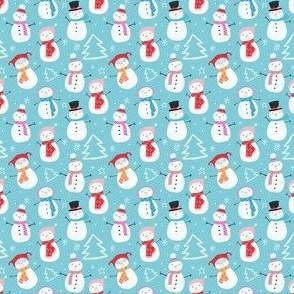 (S) Christmas Holiday Snowmen on Soft Duck Egg Blue