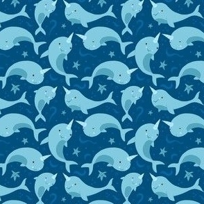 Small - Cute Narwhals Blue