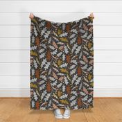 (L) Folksy oak leaves acorn black and white yellow peach fuzz orange  - autumn, fall, forest