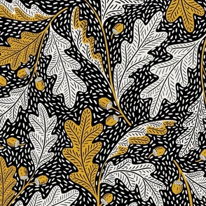 (L) Folksy oak leaves acorn black and white yellow - autumn, fall, forest