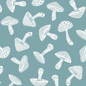 Mushrooms in Green and White / Minimalistic Toadstools Botanical