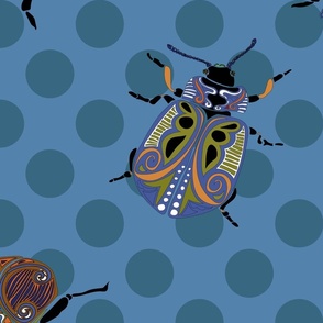 multicolor beetles on blue dots