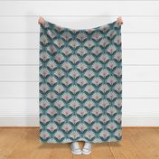 Retro Mid Century Modern Floral Geometric Pattern in Teal and Pink