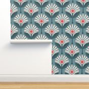 Retro Mid Century Modern Floral Geometric Pattern in Teal and Pink