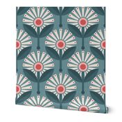 Retro Mid Century Modern Floral Geometric Pattern in Teal and Pink