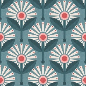Retro Mid Century Modern Floral Geometric Pattern in Teal and Pink