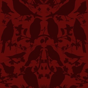 Bird Silhouette Damask -Dark Red Large