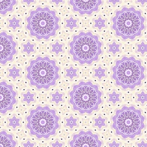 Pastel Mandala Retro Flower Power in Lilac and Yellow