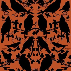 Bird Silhouette Damask - Black-Orange Large