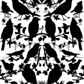 Bird Silhouette Damask - Black and White Large