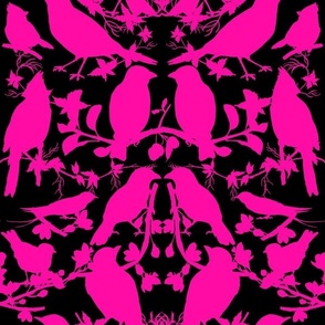 Bird Silhouette Damask - Hot Pink and Black Large