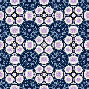 Mandalas and Roses in Midnight Blue, Yellow and Lilac