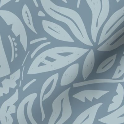 LARGE TRADITIONAL BOTANICAL COUNTRY FARMHOUSE WOODBLOCK FLORAL LEAVES-DENIM BLUES