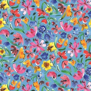 Bright meadow - summer floral on light blue