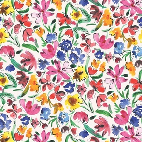 Bright meadow - summer florals on white