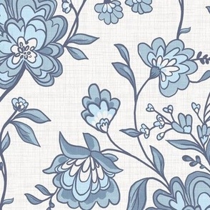 Blue and cream floral linen texture small