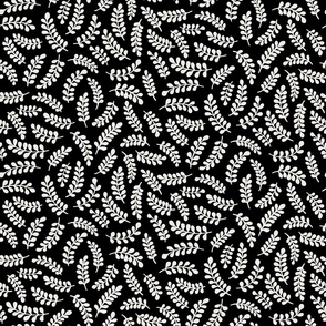 black forest fern leaves off-white on black