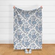Blue and cream floral linen texture large