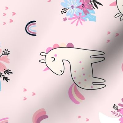 Unicorn Dance (pink) Unicorns Rainbows Flowers, Girls Bedding Blanket Decor, half scale B ROTATED