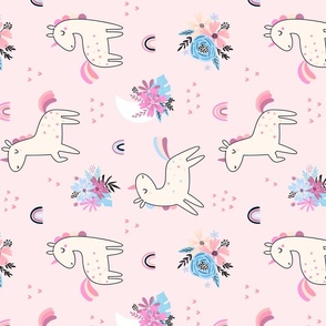 Unicorn Dance (pink) Unicorns Rainbows Flowers, Girls Bedding Blanket Decor, half scale B ROTATED