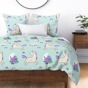 Unicorn Dance (purple and mint) Unicorns Rainbows Flowers, Girls Bedding Blanket Decor, large scale A