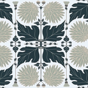 Vintage Floral Art Nouveau Dahlia Grey 