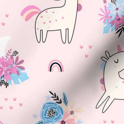 Unicorn Dance (pink) Unicorns Rainbows Flowers, Girls Bedding Blanket Decor, half scale B