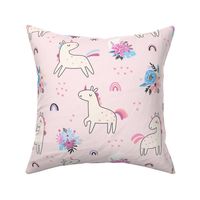 Unicorn Dance (pink) Unicorns Rainbows Flowers, Girls Bedding Blanket Decor, half scale B
