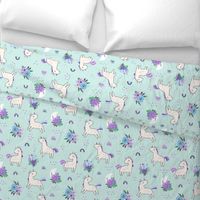 Unicorn Dance (purple and mint) Unicorns Rainbows Flowers, Girls Bedding Blanket Decor, half scale B