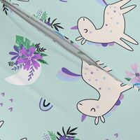 Unicorn Dance (purple and mint) Unicorns Rainbows Flowers, Girls Bedding Blanket Decor, half scale B