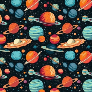 Cosmic Voyage - Colorful Planetary Bodies Pattern 