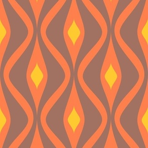 Abstract Retro Geometric Wavy Vertical Lines in brown orange and yellow