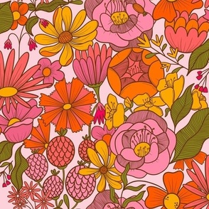Coral Floral Fabric, Wallpaper and Home Decor